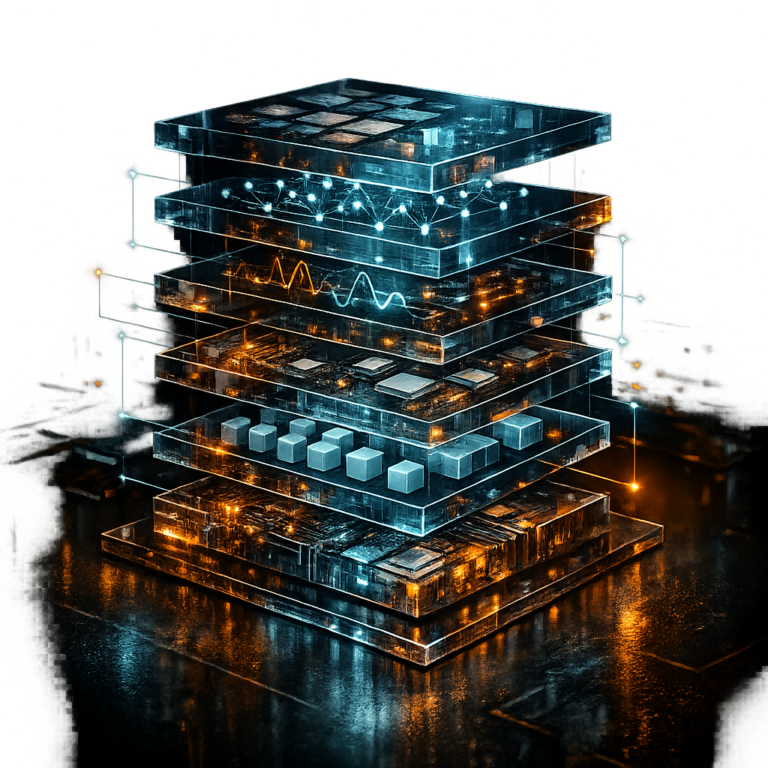 Layered glass slabs showing AI model components representing AI bill of materials