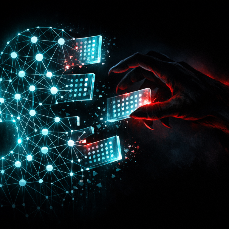 Neural network model with weight matrices being extracted by shadowy hand representing model theft