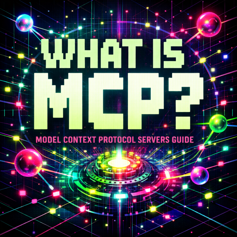 Editorial cover image with large WHAT IS MCP? typography over a neural-network MCP architecture illustration