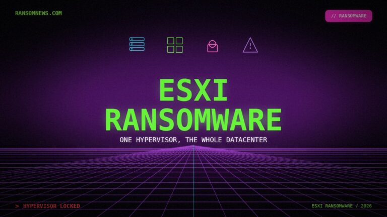 ESXi ransomware synthwave cover, one hypervisor one datacenter, ransomnews.com