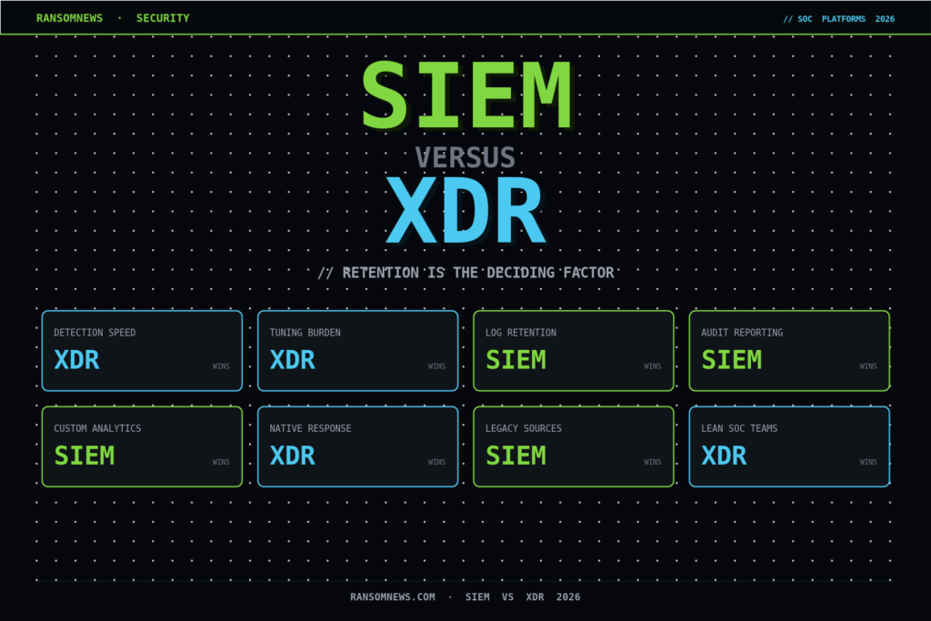 SIEM vs XDR 2026: retention is the deciding factor SIEM vs XDR 2026: which platform wins on detection speed, retention, audit reporting and custom analytics