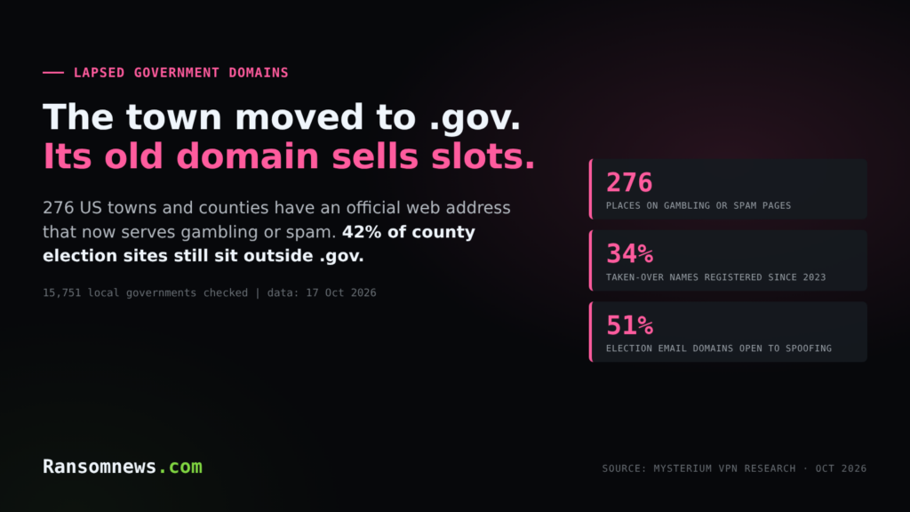 The town moved to .gov, its old domain sells slots: 276 US towns and counties, ransomnews.com
